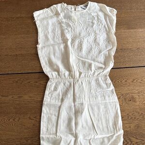 Vintage Light Cream Embroidered Linen Dress size 4 or 6